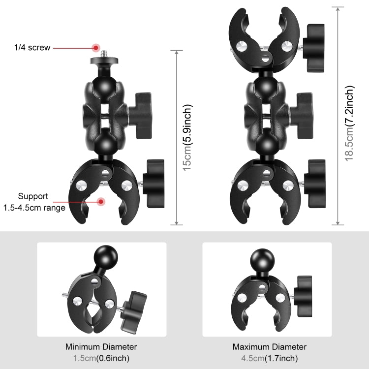 PULUZ-abrazaderas de cangrejo y cabezales dobles para motocicleta, soporte fijo para manillar, palo Selfie de 150cm, Dual-heads Crab & Single Heads Clamps