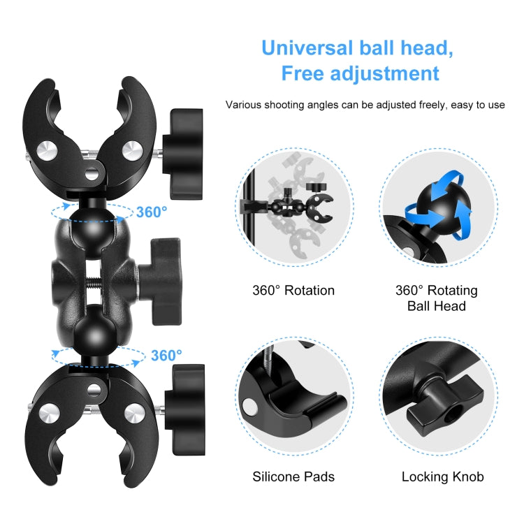 PULUZ-abrazaderas de cangrejo y cabezales dobles para motocicleta, soporte fijo para manillar, palo Selfie de 150cm, Dual-heads Crab & Single Heads Clamps