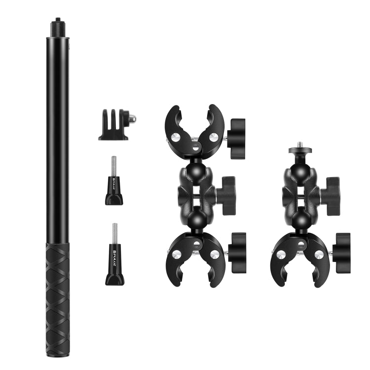PULUZ-abrazaderas de cangrejo y cabezales dobles para motocicleta, soporte fijo para manillar, palo Selfie de 150cm, Dual-heads Crab & Single Heads Clamps