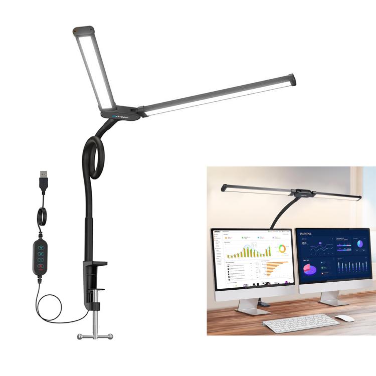 Lámpara de escritorio con clip y luz LED de relleno con tubo de cuello de cisne PULUZ de doble cabezal