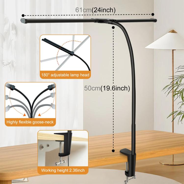 Lámpara de escritorio con clip y luz LED de relleno con tubo de cuello de cisne PULUZ de doble cabezal