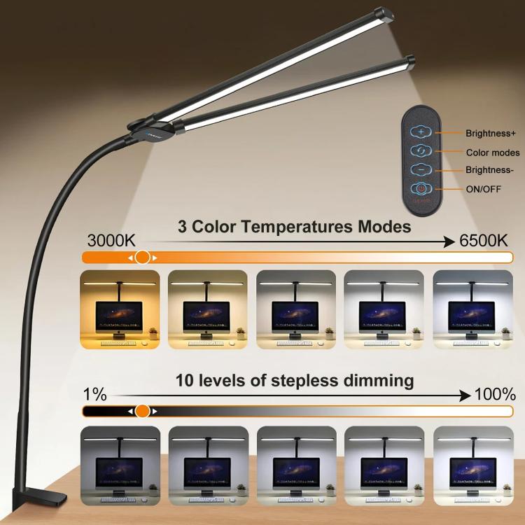 Lámpara de escritorio con clip y luz LED de relleno con tubo de cuello de cisne PULUZ de doble cabezal