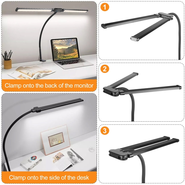Lámpara de escritorio con clip y luz LED de relleno con tubo de cuello de cisne PULUZ de doble cabezal