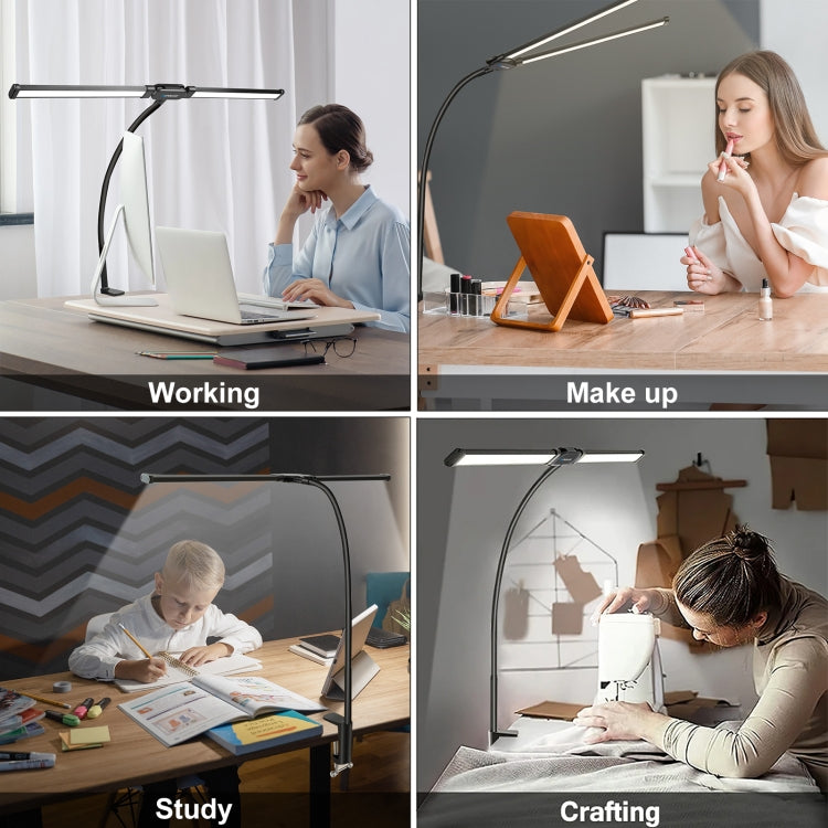 Lámpara de escritorio con clip y luz LED de relleno con tubo de cuello de cisne PULUZ de doble cabezal