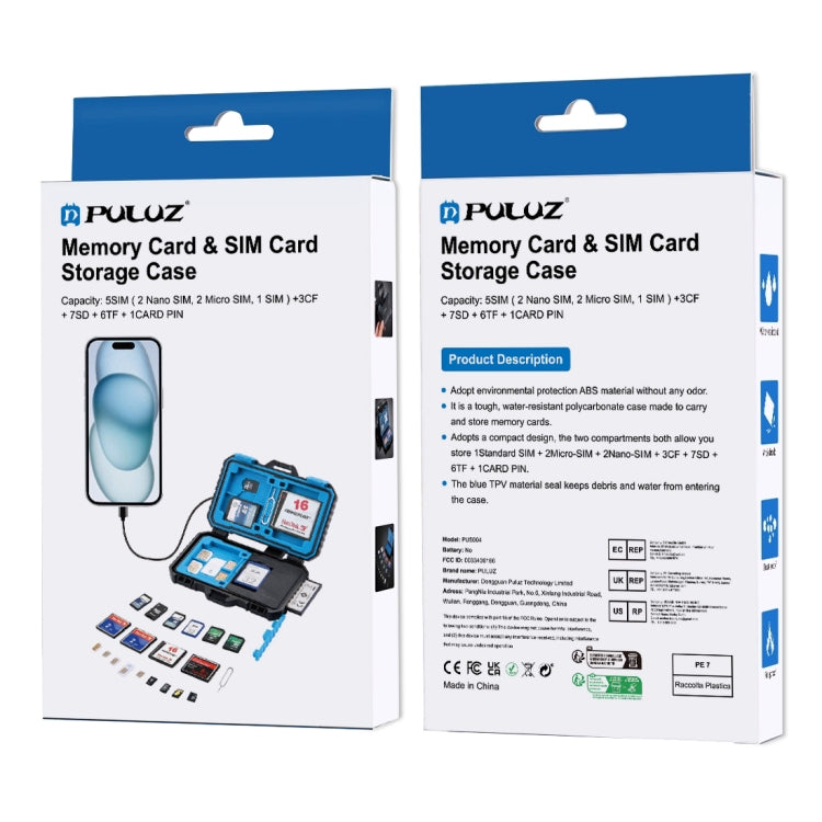 Lector de tarjetas PULUZ + Estuche para tarjetas de memoria 22 en 1 para 1 SIM estándar + 2 Micro-SIM + 2 Nano-SIM + 3CF + 7SD + 6TF + 1PIN DE TARJETA, 22 in 1 + Card Reader(US), 22 in 1 + Card Reader(AE), 22 in 1 + Card Reader