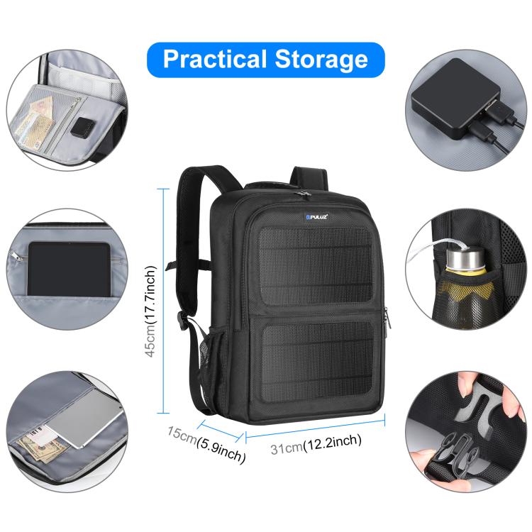 PULUZ Solar Power Cámara portátil al aire libre Hombros duales Mochila Bolsa para computadora portátil, Solar Shoulders Backpack