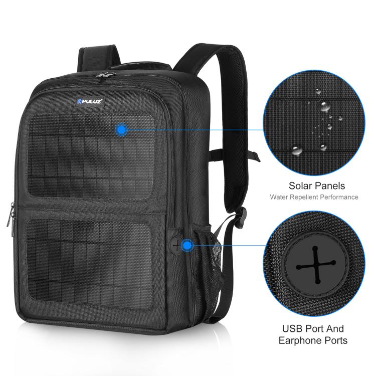 PULUZ Solar Power Cámara portátil al aire libre Hombros duales Mochila Bolsa para computadora portátil, Solar Shoulders Backpack
