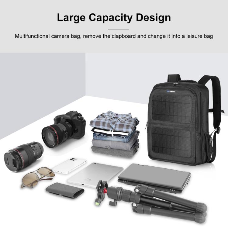 PULUZ Solar Power Cámara portátil al aire libre Hombros duales Mochila Bolsa para computadora portátil, Solar Shoulders Backpack
