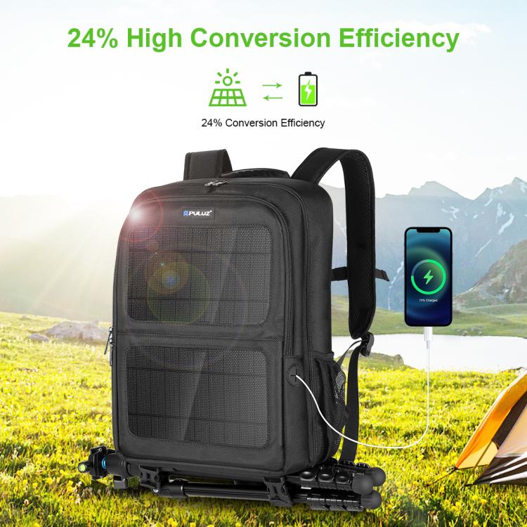 PULUZ Solar Power Cámara portátil al aire libre Hombros duales Mochila Bolsa para computadora portátil, Solar Shoulders Backpack