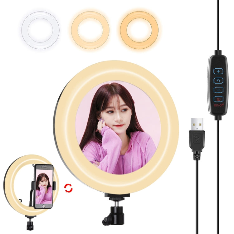 PULUZ 7.9 pulgadas 20 cm USB 3 modos Regulable Temperatura de color dual LED Anillo de luz curvado Vlogging Selfie Fotografía Luces de video con espejo, 7.9 inch with mirror
