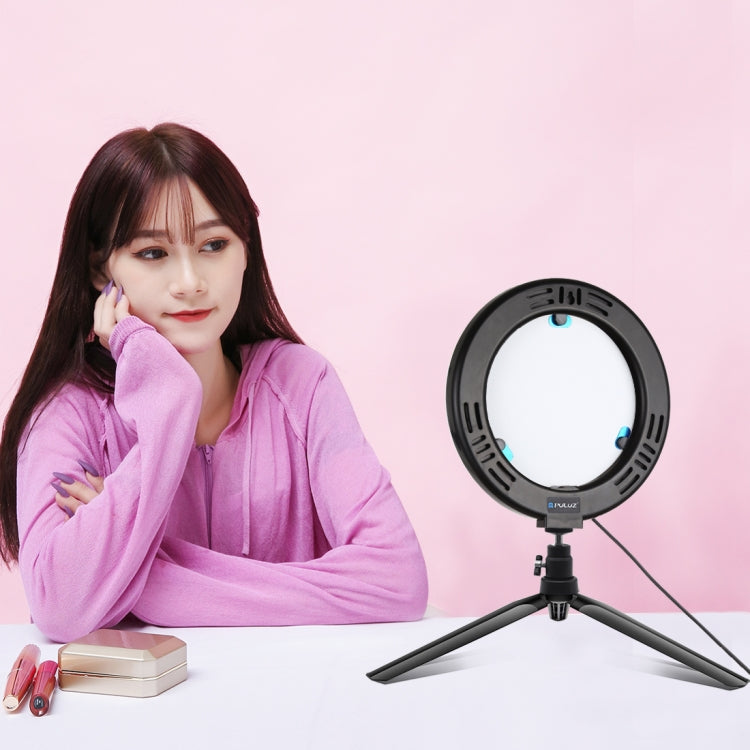 PULUZ 7.9 pulgadas 20 cm USB 3 modos Regulable Temperatura de color dual LED Anillo de luz curvado Vlogging Selfie Fotografía Luces de video con espejo, 7.9 inch with mirror