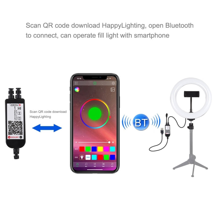 PULUZ 7.9 pulgadas 20 cm USB RGB Regulable LED Temperatura de doble color LED Anillo de luz curvado Vlogging Selfie Fotografía Luces de video con abrazadera para teléfono, 7.9 inch RGBW