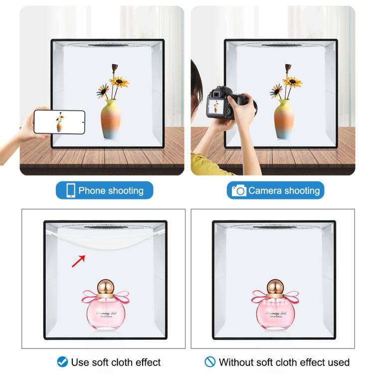 PULUZ Anillo de luz portátil plegable de 40 cm Caja de tienda de campaña con iluminación fotográfica USB para estudio con 6 fondos de color de doble cara, Tamaño: 40 cm x 40 cm x 40 cm, 40cm Box Black RU, 40cm