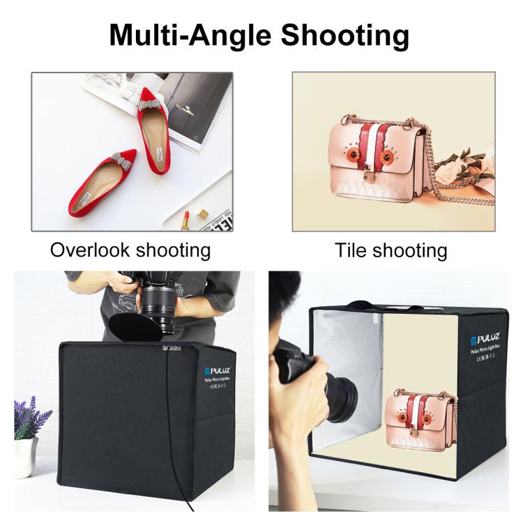 PULUZ Anillo de luz portátil plegable de 40 cm Caja de tienda de campaña con iluminación fotográfica USB para estudio con 6 fondos de color de doble cara, Tamaño: 40 cm x 40 cm x 40 cm, 40cm Box Black RU, 40cm