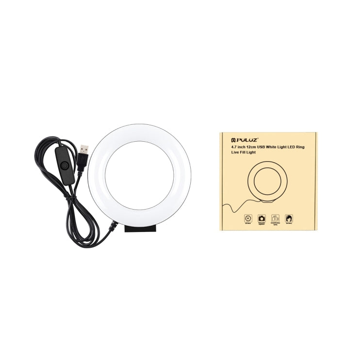 PULUZ 4,7 pulgadas 12 cm superficie curva USB luz blanca anillo LED Selfie belleza Vlogging fotografía luces de vídeo, 4.7 inch