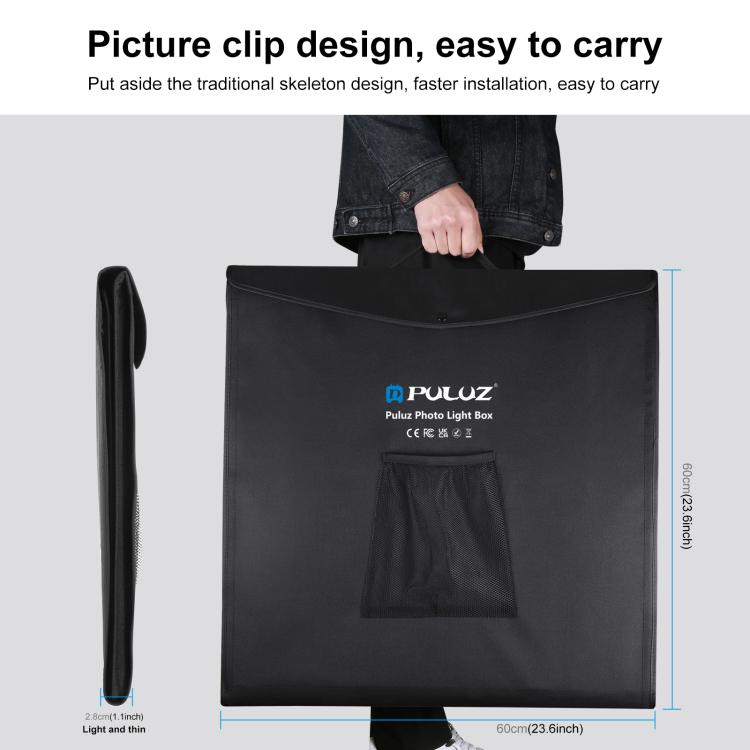 PULUZ Caja de luz para estudio fotográfico portátil 60 x 60 x 60 cm Carpa de luz LED 5500K Luz blanca regulable Mini 36W Kit de carpa para estudio de fotografía con 6 fondos extraíbles (Negro Naranja Blanco Verde Azul Rojo), 60cm Box(US), 60cm Box(UK) ...