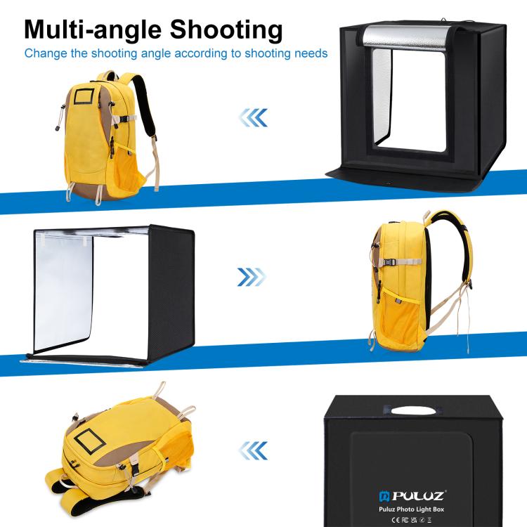 PULUZ Caja de luz para estudio fotográfico portátil 60 x 60 x 60 cm Carpa de luz LED 5500K Luz blanca regulable Mini 36W Kit de carpa para estudio de fotografía con 6 fondos extraíbles (Negro Naranja Blanco Verde Azul Rojo), 60cm Box(US), 60cm Box(UK) ...