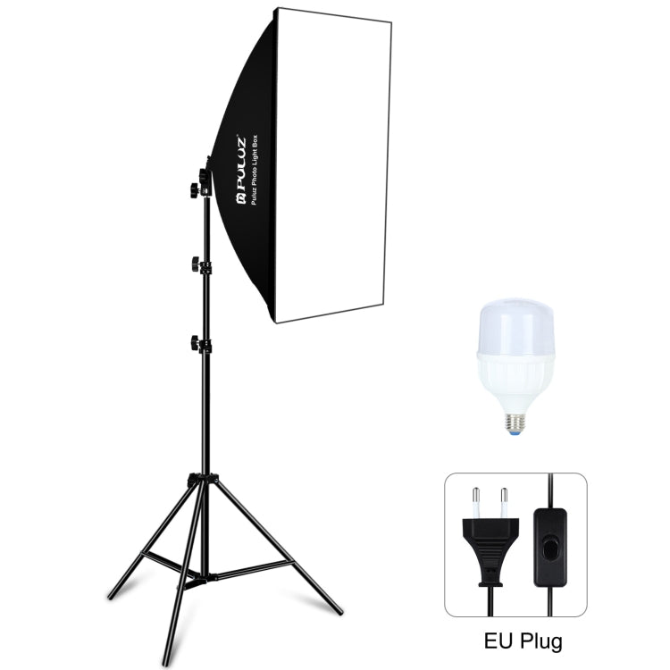 PULUZ 50x70cm Studio Softbox + 2m Soporte para trípode + Kit de fotografía con bombilla LED de luz blanca E27 30W 5700K individual, Single Bulb EU Plug, Single Bulb US Plug, Single Bulb EU Plug (RU)