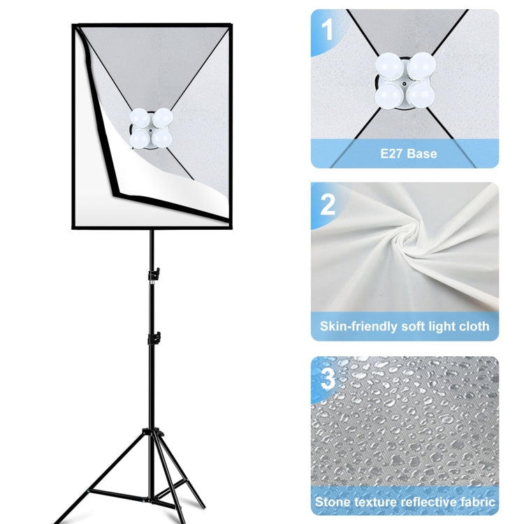 PULUZ 50x70cm Softbox de estudio + soporte para trípode de 2m + 4 x E27 24W 5700K luz blanca bombilla LED Kit de iluminación para fotografía, 4 x Bulb EU Plug (RU), 4 x Bulb EU Plug, 4 x Bulb US Plug