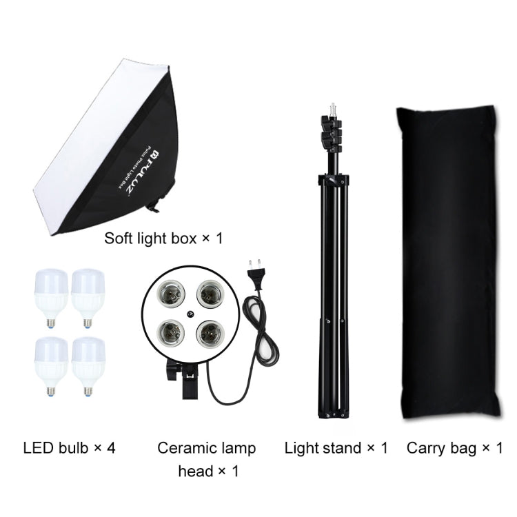PULUZ 50x70cm Softbox de estudio + soporte para trípode de 2m + 4 x E27 24W 5700K luz blanca bombilla LED Kit de iluminación para fotografía, 4 x Bulb EU Plug (RU), 4 x Bulb EU Plug, 4 x Bulb US Plug