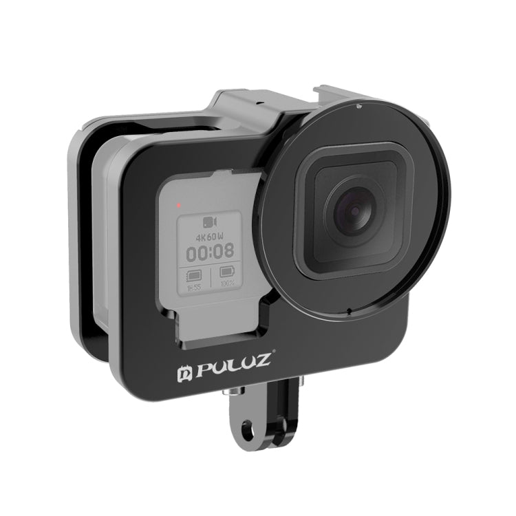 PULUZ para GoPro HERO12 Negro /11 Negro /10 Negro /9 Negro Carcasa gruesa Jaula protectora de aleación de aluminio CNC con marco de seguro y lente UV de 52 mm, For GoPro HERO9 Black Thicken