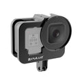 PULUZ para GoPro HERO12 Negro /11 Negro /10 Negro /9 Negro Carcasa gruesa Jaula protectora de aleación de aluminio CNC con marco de seguro y lente UV de 52 mm, For GoPro HERO9 Black Thicken