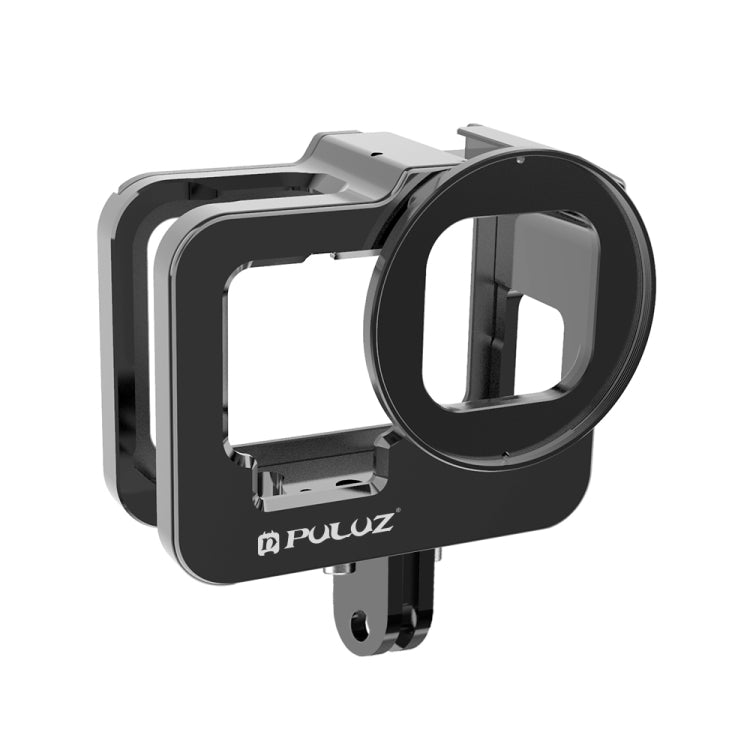 PULUZ para GoPro HERO12 Negro /11 Negro /10 Negro /9 Negro Carcasa gruesa Jaula protectora de aleación de aluminio CNC con marco de seguro y lente UV de 52 mm, For GoPro HERO9 Black Thicken