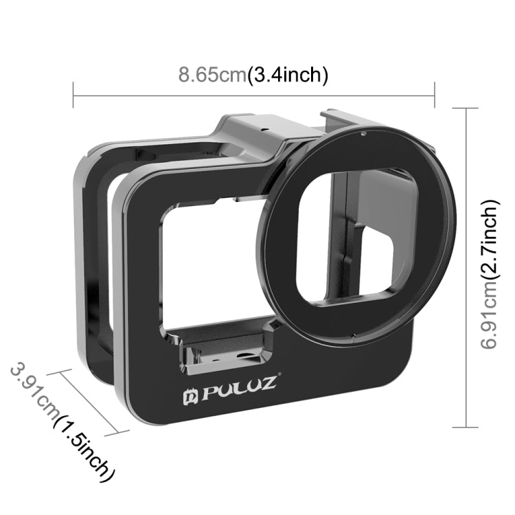 PULUZ para GoPro HERO12 Negro /11 Negro /10 Negro /9 Negro Carcasa gruesa Jaula protectora de aleación de aluminio CNC con marco de seguro y lente UV de 52 mm, For GoPro HERO9 Black Thicken