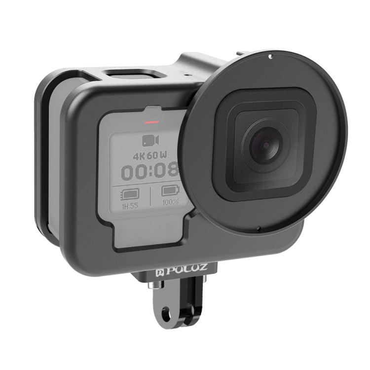 PULUZ para GoPro HERO12 Negro /11 Negro /10 Negro /9 Negro Carcasa delgada Jaula protectora de aleación de aluminio CNC con marco de seguro y lente UV de 52 mm, For GoPro HERO9 Black Thin