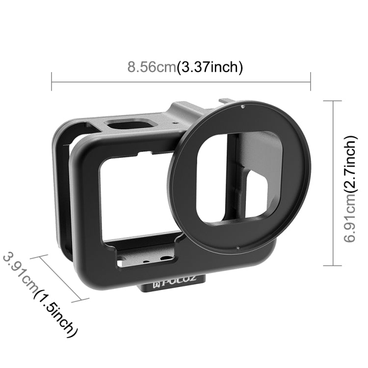 PULUZ para GoPro HERO12 Negro /11 Negro /10 Negro /9 Negro Carcasa delgada Jaula protectora de aleación de aluminio CNC con marco de seguro y lente UV de 52 mm, For GoPro HERO9 Black Thin