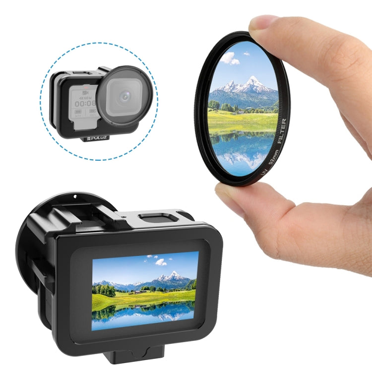 PULUZ para GoPro HERO12 Negro /11 Negro /10 Negro /9 Negro Carcasa delgada Jaula protectora de aleación de aluminio CNC con marco de seguro y lente UV de 52 mm, For GoPro HERO9 Black Thin