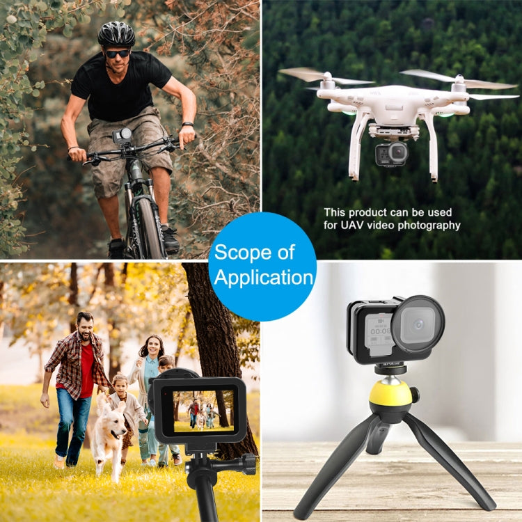 PULUZ para GoPro HERO12 Negro /11 Negro /10 Negro /9 Negro Carcasa delgada Jaula protectora de aleación de aluminio CNC con marco de seguro y lente UV de 52 mm, For GoPro HERO9 Black Thin