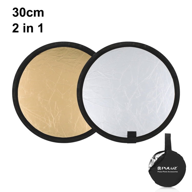 PULUZ 30cm 2 en 1 Tablero reflector de estudio fotográfico plegable plateado / dorado, 30cm Reflector