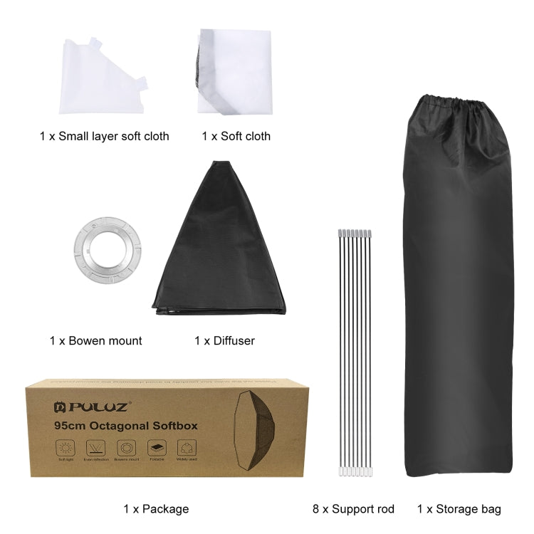 PULUZ 95cm Speedlite Flash Octagon Softbox parabólico Difusor de montaje Bowens, 95cm Octangle