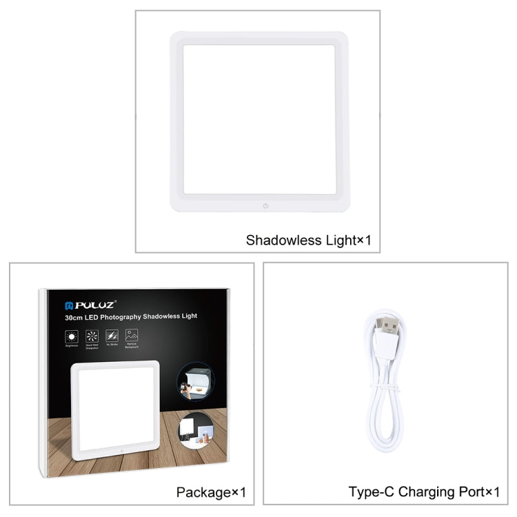 Almohadilla de luz LED sin sombras PULUZ para caja de estudio fotográfico de 30 cm, 30cm Shadowless Light