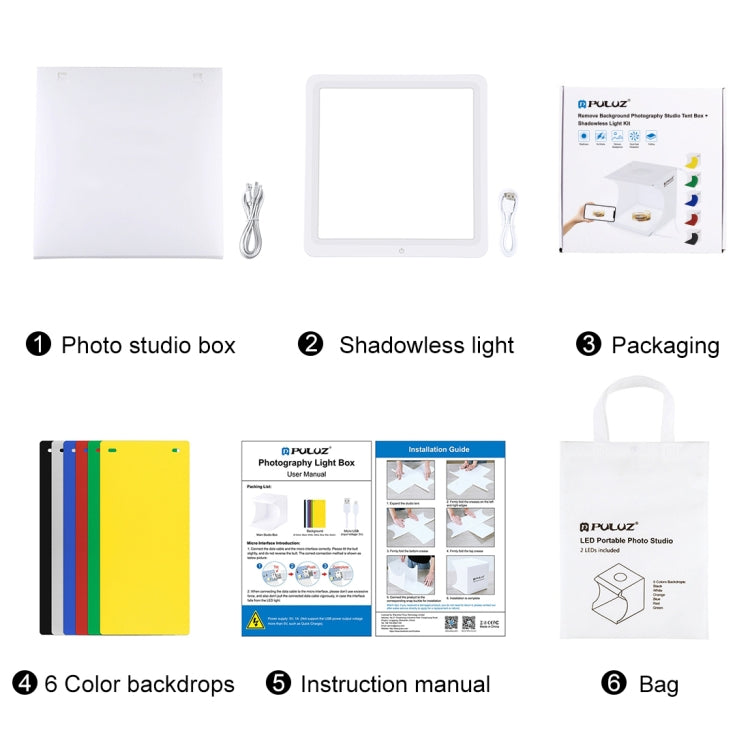 PULUZ Mini LED Fotografía Lámpara de luz sin sombras Panel Pad + Caja de tienda de tiro de estudio, Material acrílico, Área efectiva de 20 cm x 20 cm, 20cm(2 LED) + Shadowless Light(RU), 20cm(2 LED) + Shadowless Light