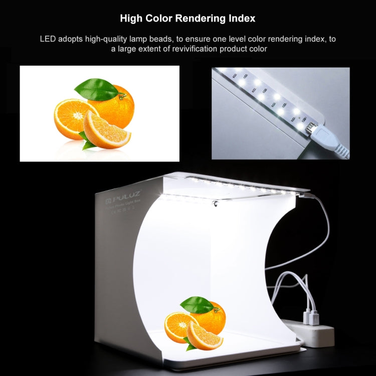 PULUZ Mini LED Fotografía Lámpara de luz sin sombras Panel Pad + Caja de tienda de tiro de estudio, Material acrílico, Área efectiva de 20 cm x 20 cm, 20cm(2 LED) + Shadowless Light(RU), 20cm(2 LED) + Shadowless Light