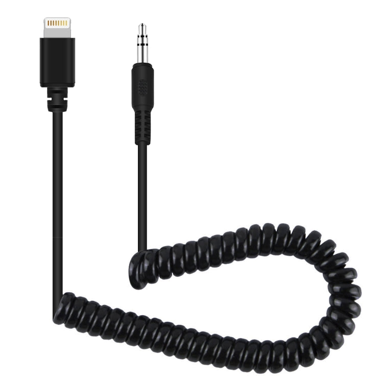 PULUZ TRRS macho de 3,5 mm a macho de 8 pines Adaptador de audio para micrófono en vivo Cable en espiral con resorte para iPhone, cable que se extiende hasta 100 cm, 3.5mm Male to 8 Pin