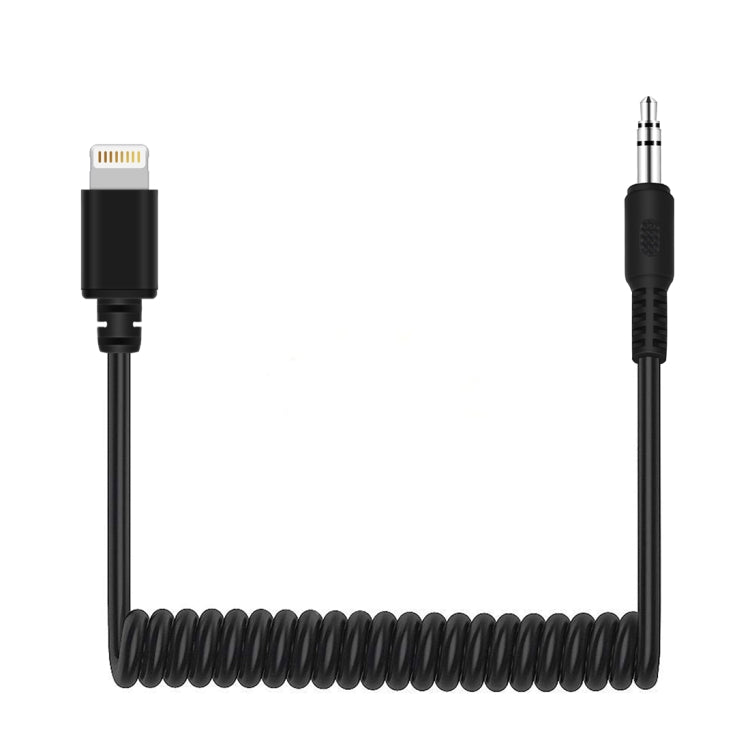 PULUZ TRRS macho de 3,5 mm a macho de 8 pines Adaptador de audio para micrófono en vivo Cable en espiral con resorte para iPhone, cable que se extiende hasta 100 cm, 3.5mm Male to 8 Pin