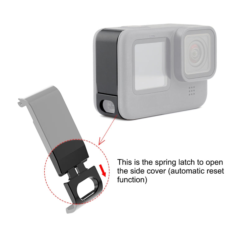 Cubierta de interfaz lateral de batería de metal PULUZ para GoPro HERO12 Negro /11 Negro /10 Negro /9 Negro, Metal Plastic Side Cover