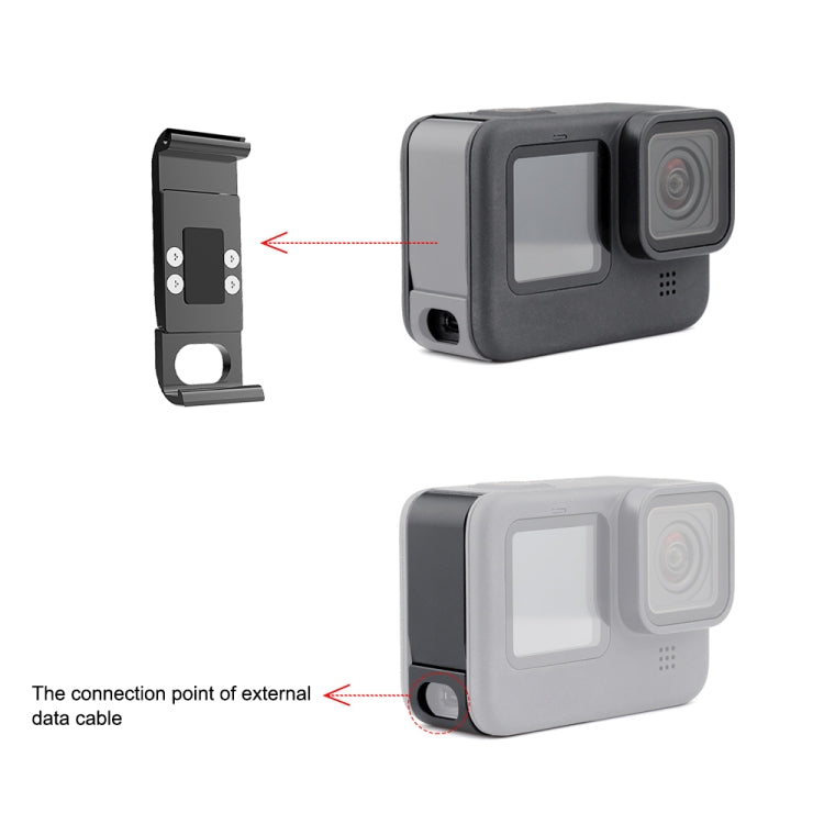Cubierta de interfaz lateral de batería de metal PULUZ para GoPro HERO12 Negro /11 Negro /10 Negro /9 Negro, Metal Plastic Side Cover