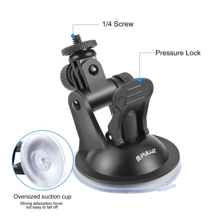 PULUZ Soporte de ventosa para automóvil con tornillo, adaptador de montaje para trípode y bolsa de almacenamiento para GoPro Hero11 Black / HERO10 Black /9 Black /8 Black /7/6/5/5 Session /4 Session /4/3+ /3/2/1, DJI Osmo Action y otras cámaras de acci...