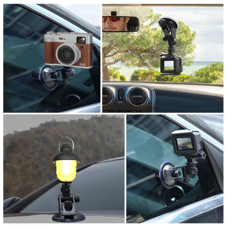 PULUZ Soporte de ventosa para automóvil con tornillo, adaptador de montaje para trípode y bolsa de almacenamiento para GoPro Hero11 Black / HERO10 Black /9 Black /8 Black /7/6/5/5 Session /4 Session /4/3+ /3/2/1, DJI Osmo Action y otras cámaras de acci...