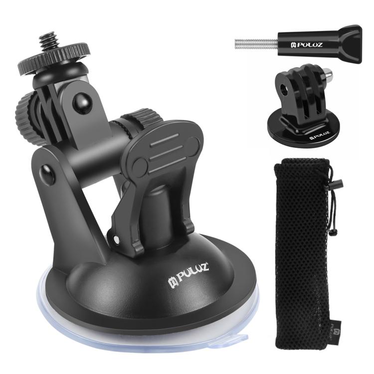 PULUZ Soporte de ventosa para automóvil con tornillo, adaptador de montaje para trípode y bolsa de almacenamiento para GoPro Hero11 Black / HERO10 Black /9 Black /8 Black /7/6/5/5 Session /4 Session /4/3+ /3/2/1, DJI Osmo Action y otras cámaras de acci...