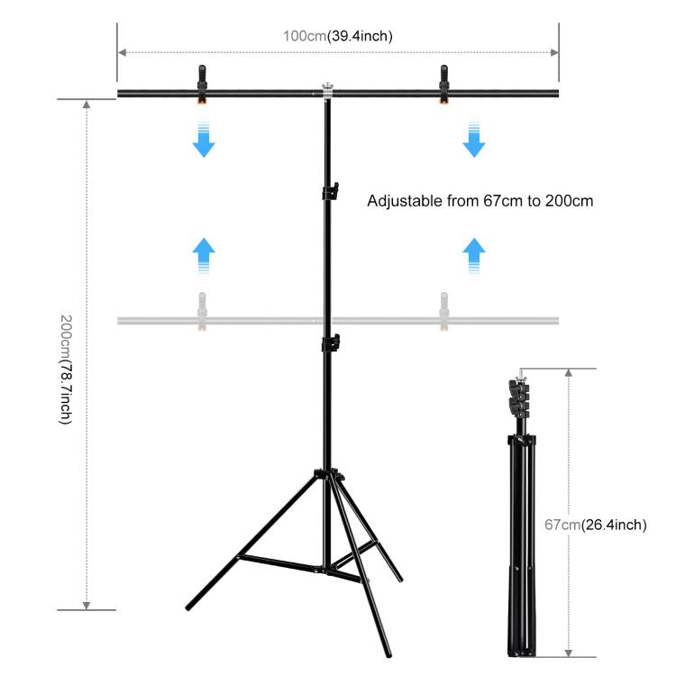 PULUZ 1x2m en forma de T fondo de estudio fotográfico soporte telón de fondo Kit de soporte de barra transversal con clips, 1 x 2m Bracket Kit