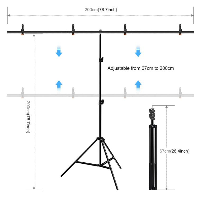 PULUZ 2x2m en forma de T fondo de estudio fotográfico soporte telón de fondo Kit de soporte de barra transversal con clips, 2 x 2m Bracket Kit