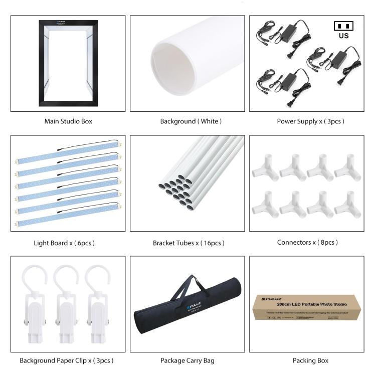 Kit de caja de estudio de luz fotográfica PULUZ 2m 240W 5500K para ropa/retrato de modelo adulto, 2m Box(US), 2m Box(EU), 2m Box(AU), 2m Box(UK)