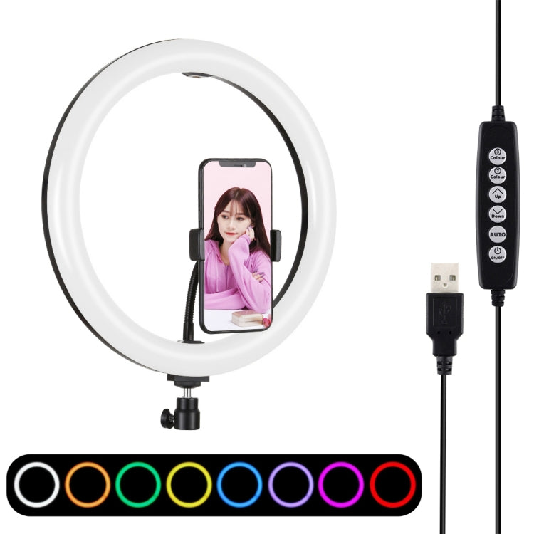 PULUZ 11,8 pulgadas 30 cm Superficie curva USB 10 modos 8 colores RGBW Anillo LED regulable Vlogging Fotografía Luces de video con rótula de bola de trípode y abrazadera para teléfono, 11.8 inch Button Control
