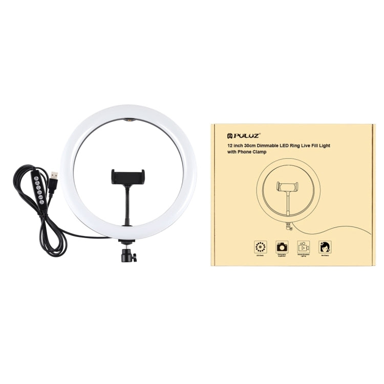 PULUZ 11,8 pulgadas 30 cm Superficie curva USB 10 modos 8 colores RGBW Anillo LED regulable Vlogging Fotografía Luces de video con rótula de bola de trípode y abrazadera para teléfono, 11.8 inch Button Control