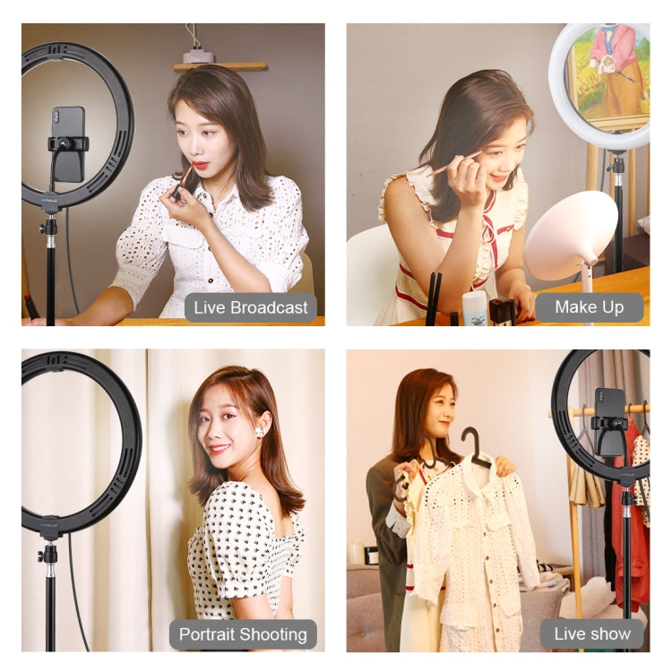 PULUZ 11,8 pulgadas 30 cm Superficie curva USB 10 modos 8 colores RGBW Anillo LED regulable Vlogging Fotografía Luces de video con rótula de bola de trípode y abrazadera para teléfono, 11.8 inch Button Control